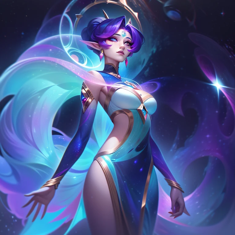 Legendary skins "Space Elf Barnby" Bring forest elves into awe-inspiring cosmic realms, Transform her into a celestial being of immense power and wonders.

In splash art, Baembi&#39;s appearance undergoes stunning cosmic transformation. She is now a luminous and ethereal being, Decorated with celestial patterns and glowing stardust. Her wings twinkle with traces of stardust, Symbolizing her connection to the heavenly bodies.

Her clothes now reflect the grandeur of the universe, Has complex patterns of stars and galaxies, Symbolizes her affinity with cosmic forces.

Baembi&#39;s eyes sparkle with cosmic energy, Conveys cosmic wisdom and a sense of otherworldly power. Her posture exudes divine grace and confidence, As if her magic holds the secrets of the universe.

the are In the background, The wonders of heaven are unfolding, With stunning nebulae, swirling galaxies, Sparkling stars add to the sense of wonder and cosmic majesty.

The color palette is a mesmerizing mix of cosmic hues, Features dark blue, purpleish color, and energetic bursts of stardust., Create a charming and ethereal atmosphere.