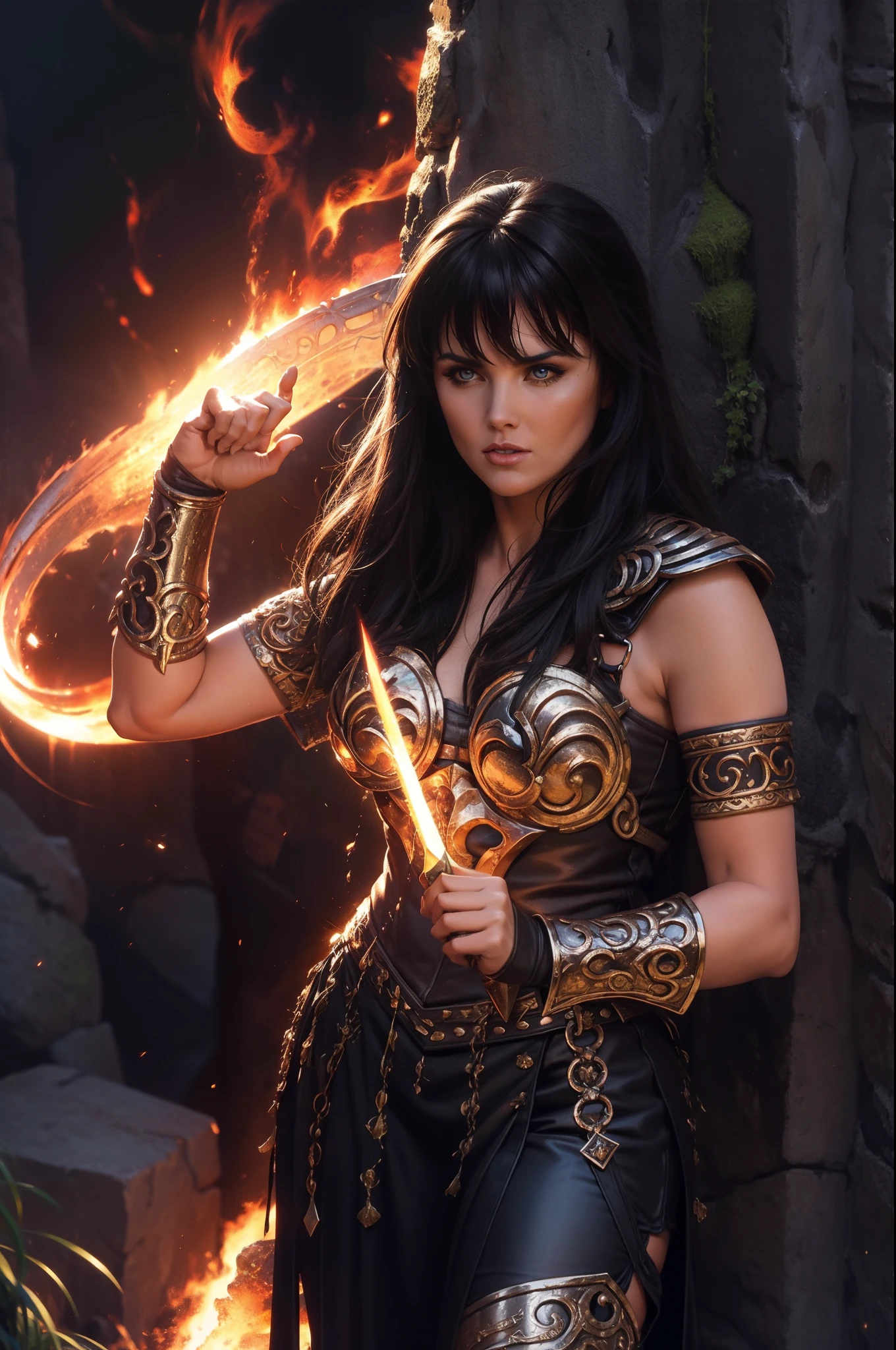 xena войнаrior princess,войнаrior,богиня,сильный,храбрый,красивый,определенный,Кожаная броня,меч,боевой,война,мощный,древний,яростный,Благородный,защитник,защитник,легендарный,приключение,Средиземноморье,пышная зелень,эпический,смелый,мифический,Ценить,темные волосы,пристальный взгляд,сильный-willed,война cry,загадочный фон,героический,вдохновляющий,насыщенный событиями,мифический creatures,эпический боевойs,мифический world,расширение прав и возможностей,бесстрашный,войнаrior queen,символический,вселенная богов,магические силы(яркие цвета),легендарный weapon,пышный,древний ruins,бессмертный дух,солнечное затмение,лунное затмение,божественное происхождение, нарисованное искусство, Цифровое искусство