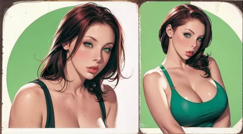 gianna michaels, female original character reference sheet adoptable, redhead, green eyes,