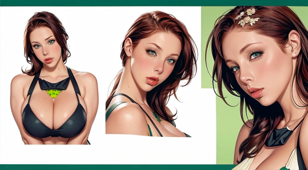 Gianna Michaels, Female original character reference sheet adoptable, ginger hair, green eyes,