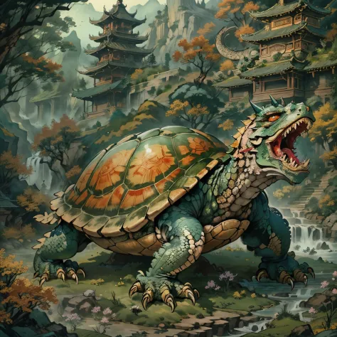 (Best quality,8K,A high resolution,tmasterpiece:1.2),ultra - detailed,(actual,realistically,realisticlying:1.37),Ancient turtle ...