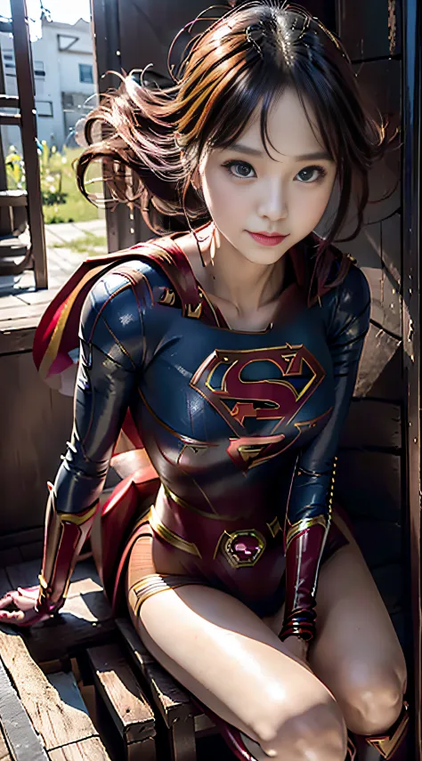 Anime girl posing in red and black leather costume , realist, (((Supergirl Suit)))、 biomechanical oppai, fanart best artstation,...