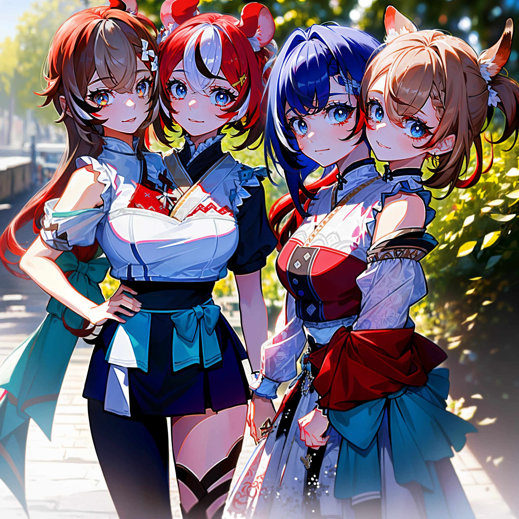 (masterpiece, best quality), best resolution, two people standing next to each other, couple pose, (1girl with 2heads and 1girl with 2heads: 1.5), (2heads:1.5) (1girl has brown hair and brown eyes:1.3), (1girl has red hair and blue eyes:1.3), holding hands, (1girl is Nanashi Mumei), (1girl is Hakoz Baelz), (2girls:1.3)