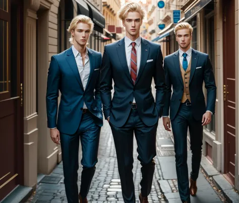 Film，A European and American man，Tall guy，Blonde hair，dressed in a suit