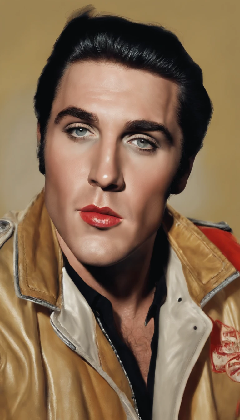 A painting of a man in a leather jacket with a red lip - SeaArt AI