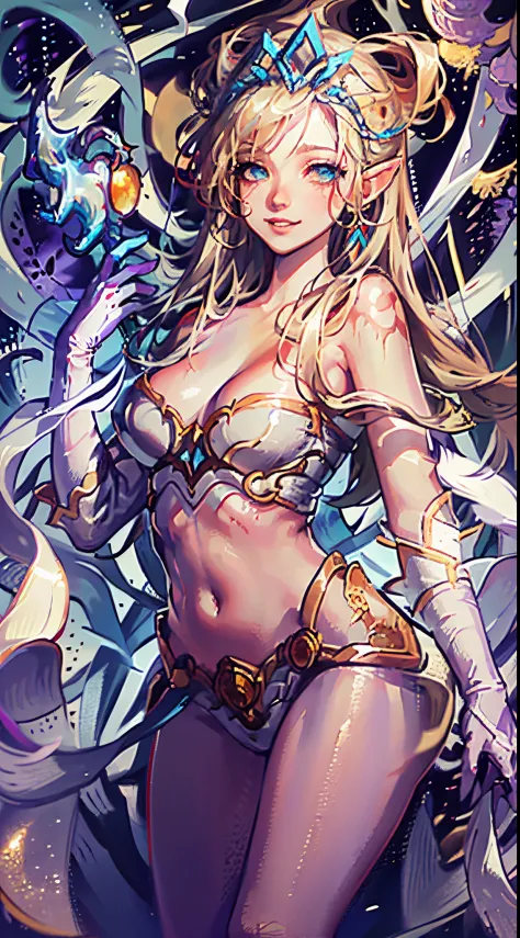 Janna,League of legends,full body, close shot,(focus on body and face:1.2),anime ,front view, clearscenery,beautiful detailed eyes,beautiful detailed lips,long eyelashes,open eyes, smile, looking at viewer,standing ,(wearing red and blue and violetsexy clo...