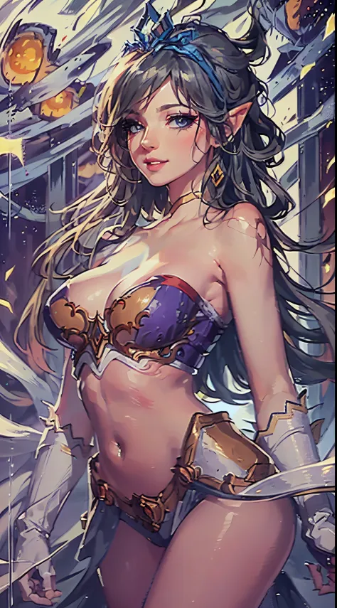 Janna,League of legends,full body, close shot,(focus on body and face:1.2),anime ,front view, clearscenery,beautiful detailed eyes,beautiful detailed lips,long eyelashes,open eyes, smile, looking at viewer,standing ,(wearing red and blue and violetsexy clo...