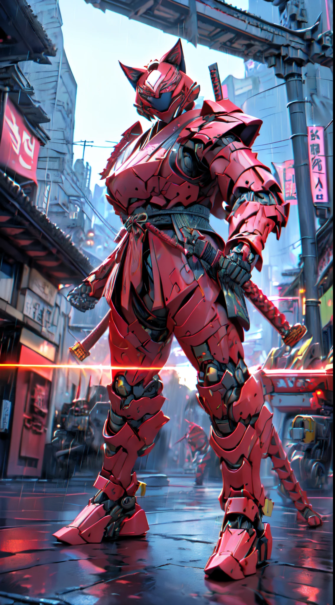 ครู:1.4 กองโจร (((แมว_หุ่นยนต์_ซิบอร์กsizado_ซามูไร:1.3)))  แมว_ซิเบเรสสปาซิโอ_ซามูไร , ชุดซามูไรฉีกขาด , หุ่นยนต์ samurai suit red color human form,ซามูไร_ซิบอร์ก_แมว:1.3)) ((ไฮเปอร์สมจริงเกินจริง:1.3 องค์ประกอบโดยละเอียด:1.2))  ((HITECH1 visible หุ่นยนต์ parts.3)) biocybernetic biomecha bioหุ่นยนต์cat necrotic skin necrotic lesion ((ซิบอร์ก_แมว))หัวเขี้ยว หุ่นยนต์แมว แมว เลือดออก บาดแผล ข้อต่อท่อไฮโดรลิก (((Anthropomorfic)) pararse Pararse soบนสองขา, (((ซามูไรเกราะแดง))) ((ตัวละครขนาดของมนุษย์)), , ญี่ปุ่น, ตอนเย็น, ฟ้าแลบและฝน, มันคือกัสติลโล((red samurai หุ่นยนต์ armor)บนสองขา) Rainy Days Cyberpunk Future War Apocalypse Outside ญี่ปุ่นese Castle VFX CGI Digital Illustration, แหล่งดิจิทัล Wallpaper Media 16k