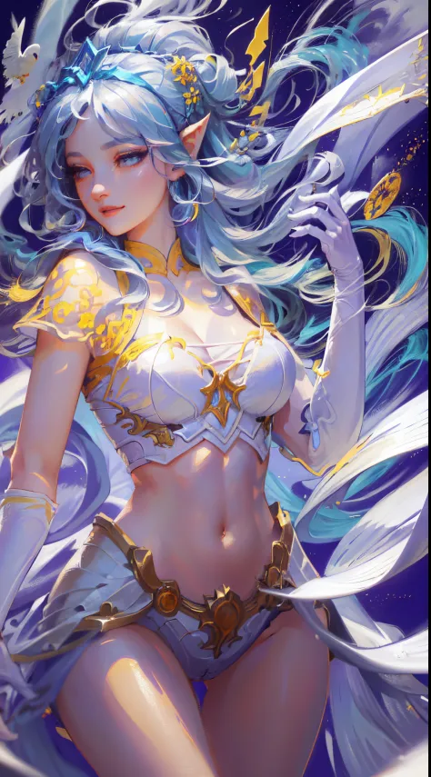 Janna,League of legends,full body, close shot,(focus on body and face:1.2),anime ,front view, clearscenery,beautiful detailed eyes,beautiful detailed lips,long eyelashes,open eyes, smile, looking at viewer,standing ,(wearing detail Aodai:1.2),messy hair,(f...