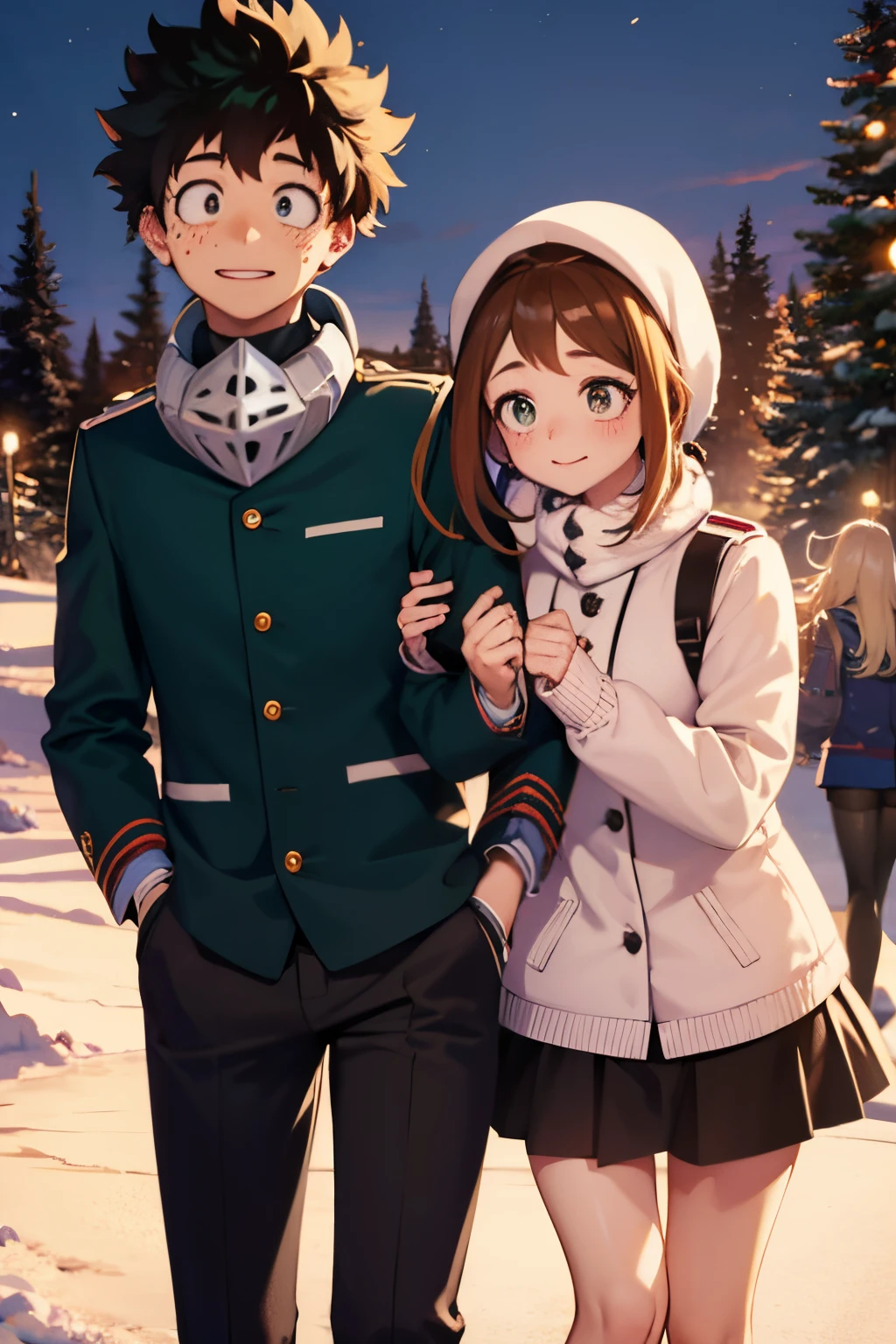 A couple of anime characters standing next to each other in the snow -  SeaArt AI