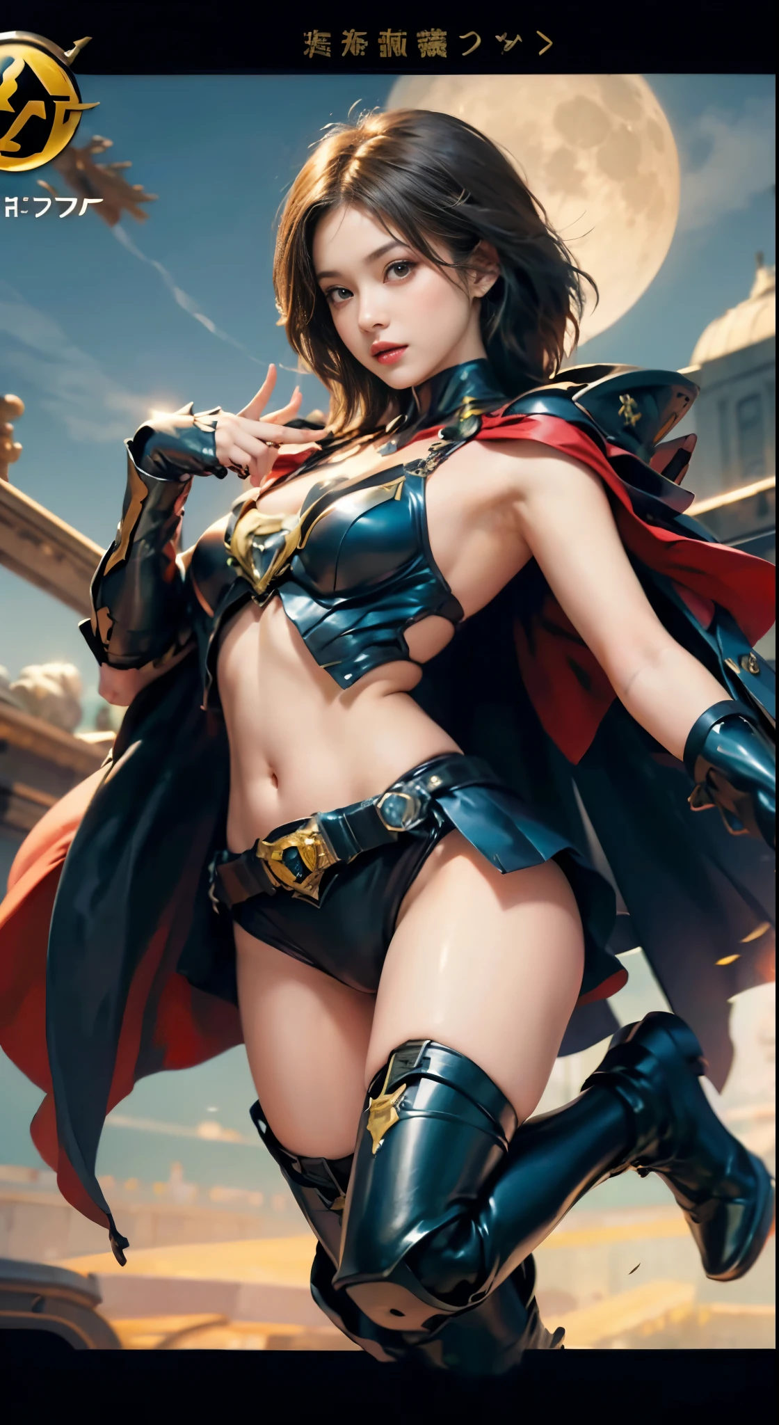 kamen rider、kamen rider Kiva、Female kamen rider、Sexy kamen rider、good at seducing、((The face is clearly visible))、Beautiful face、Fluttering cloak、s Armor、mecha-armored、cleavage of the breast、Navel Ejection、((Transformation Belt))、((small metal panties))、cameltoe、thighs thighs thighs thighs、shocker、((Big full moon in the background))、(Rider Kick)、(Jumping Kick)、(((trading card)))、