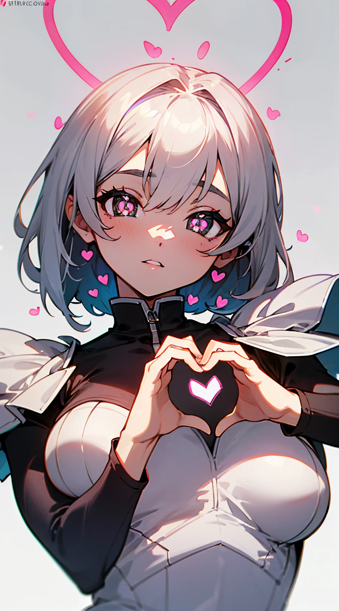 Chica anime con ojos en forma de corazón y un top negro. - SeaArt AI