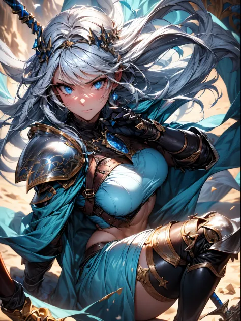 Absurdres ,1 girl,Serious,Silver hair,woman worrier ,Wolf ears,Blue eyes,Abs,muscular,Warrior Princess in Armor,
metallic armor ...