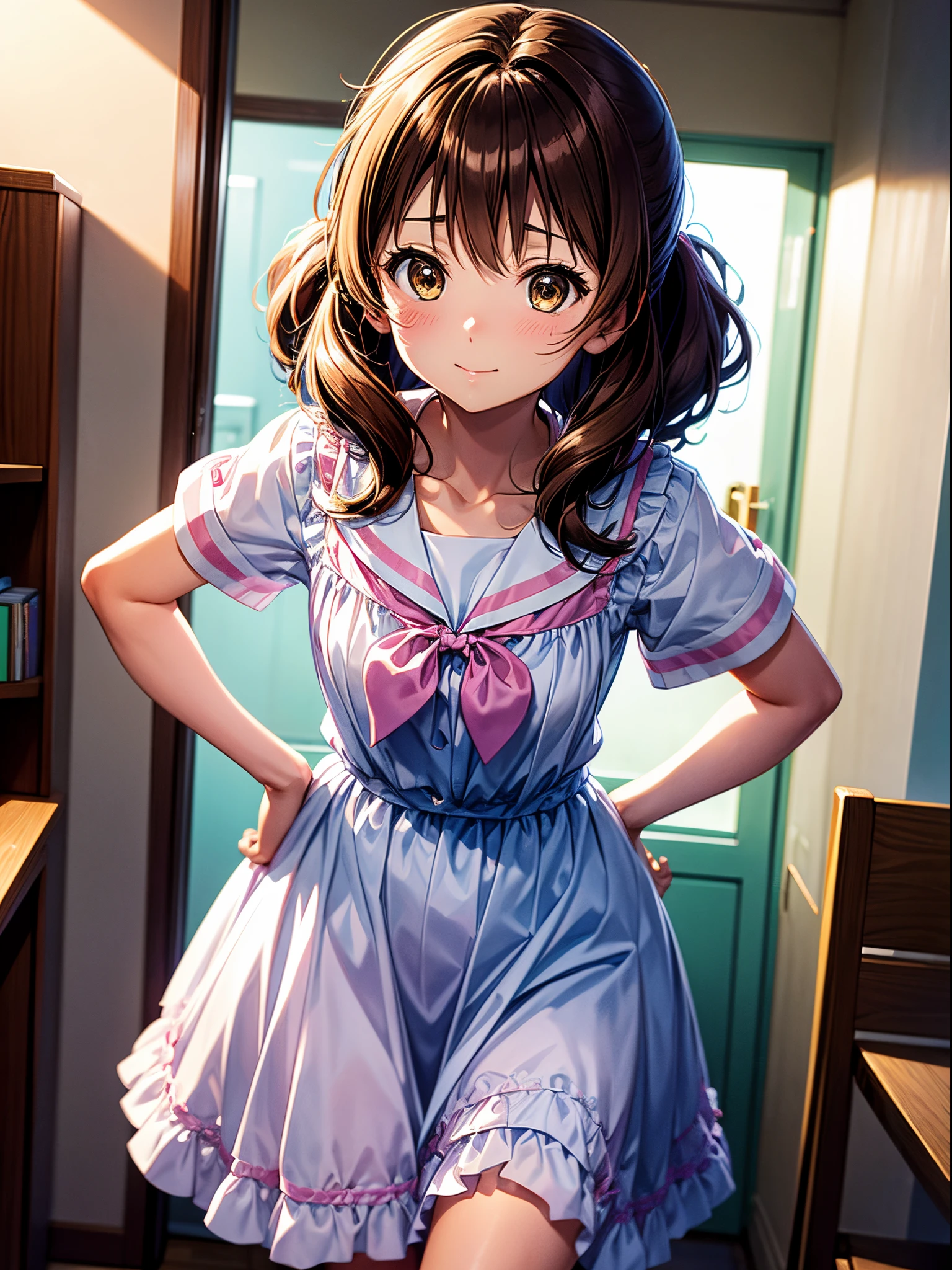 Kumiko、Kawaii Girl、Hands on the hips、Cute Dresses、A beautiful and cute girl no matter who sees it、Outside the room