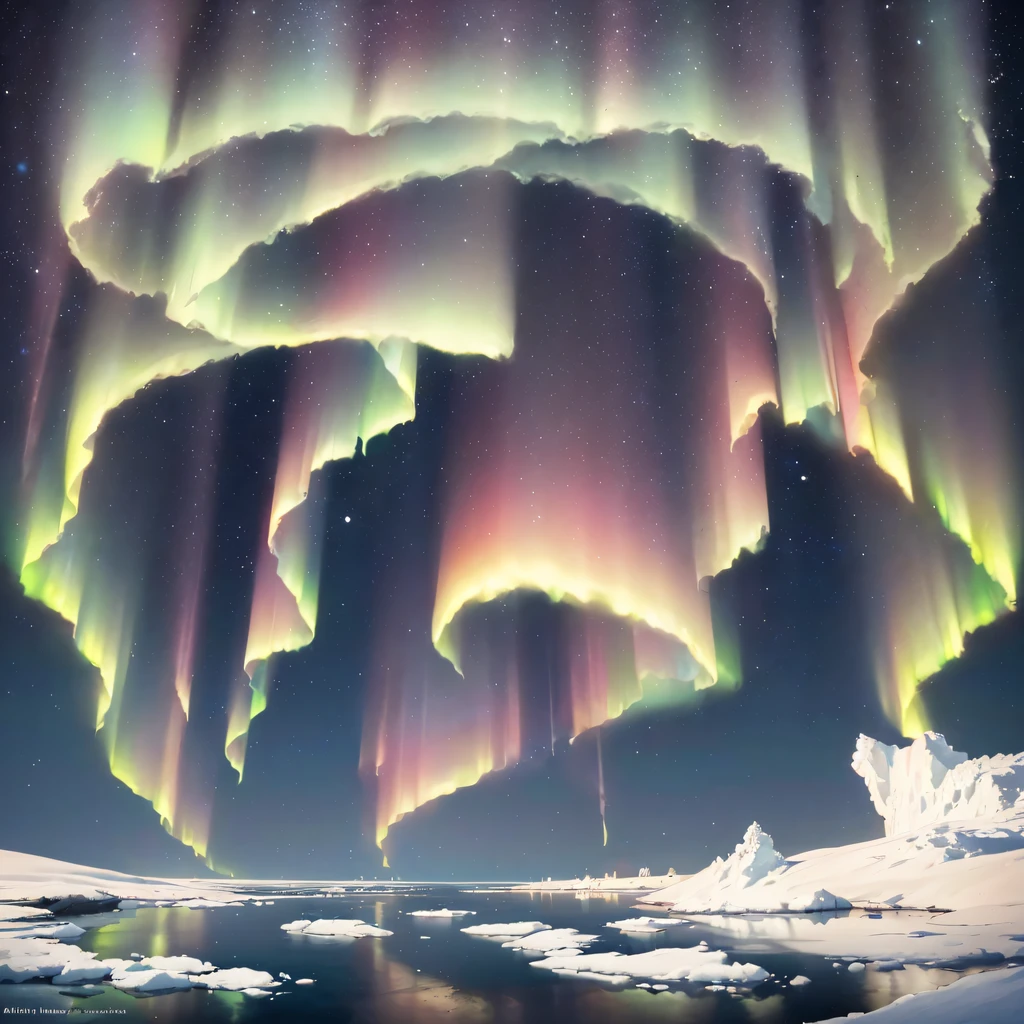 (luz extrema，Luz fritillary，Aurora boreal，Auroras llamativas，Cataratas de la aurora，aurora beach，ondas de aurora，Todo el cielo se llena de auroras boreales，Colores cambiables，nube de estrellas，cielo estrellado，agujero negro：1.55），Esta es una representación CG compleja y surrealista.. la noche, el cielo azul pálido, La playa está cubierta de arena cristalina., jade realista, Espumosos lirios del valle y pétalos blancos y rosados, piedra cálida de ganso brillante en forma de corazón, agua de mar en forma de media luna, la luna, luces de las estrellas, Artísticamente, k hd, cielo estrellado, Muchas partículas brillantes pequeñas y coloridas., Capturado por la Vía Láctea, Antártico, tundra y icebergs, imaginario, sueño, alto detalle, pechos grandes hermosos, 8k, Efecto de luz cálida natural,luz extrema, Luz y sombra de octanaje., Detalles complicados, Fotografía panorámica súper gran angular. k hd. luz de volumen, Reflectores, luz reflectante, reflejo exagerado de la luz de la luna.16K HD – Caos 100