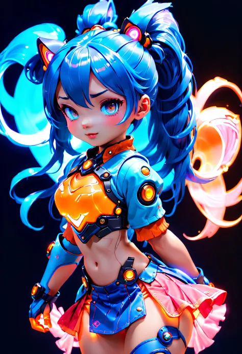 Jinx1024, Game character design，3D character rendering，(((Vector illustration style)))，League of Legends Jinx，((1girl，(Blue doub...