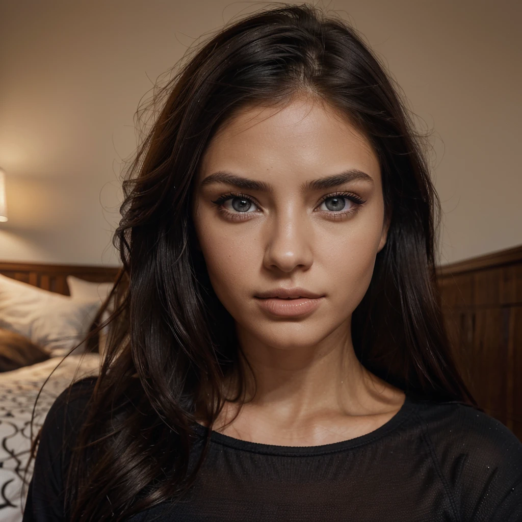 Arafed woman with black clothes, blue eyes, adriana lima lookalike - SeaArt  AI