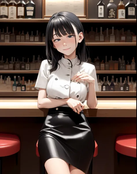 Portrait photo of sitting at the bar in a nightclub、Sensual smile、(​masterpiece) (top-quality) (detaileds) (8K) (nffsw) (wall-pa...