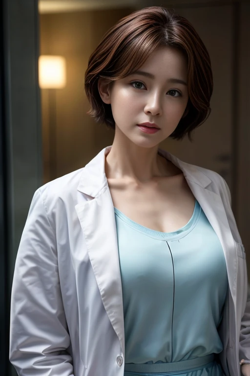 Photorealistic beautiful doctor、stunningly beautiful、doctors white coat, Doctor Fashion、(top-quality、8K、32K、​masterpiece、nffsw:1.3)、超A high resolution,(Photorealsitic:1.4),Raw photography, Detailed face,,Beautiful Short hair, ((Doctor Style)), , tight skirts、 Natural makeup, Breast cleavage, Medium full breasts、inside hospital, Detailed background, Perfect Lighting, depth of fields, Beautiful shadow gradient,stethoscope , (((fullbody))), whole body capture, fullbody, legs wide open, open legs, black pubic hair, eyes on camera, details eyes, beautiful eyes,