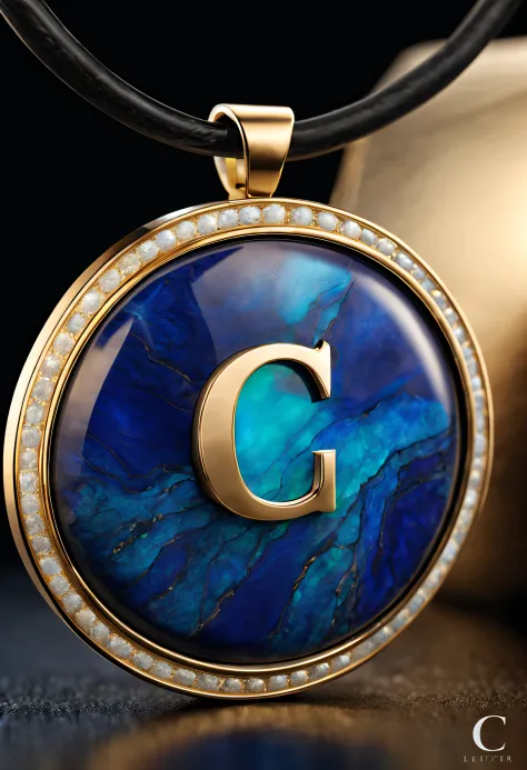 pendant design,Logo design，European and American minimalist style，sense of science and technology， (pendant design for letter c), （double opal：1.0）, Black gold border, lapis lazuli，turquesa，black shell，Van Cleef &amp; Arpels Cartier, Background with: The w...