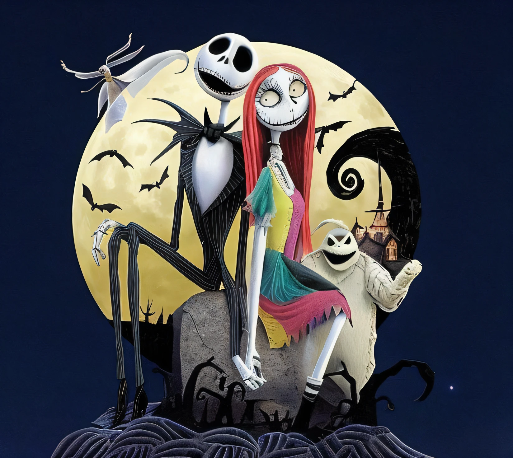 Arafed image of a couple of jack and sally on a rock - SeaArt AI