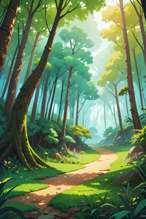 forest brazilian background, forest landscape, nature, digital painting, beautiful digital illustration, fantasia background