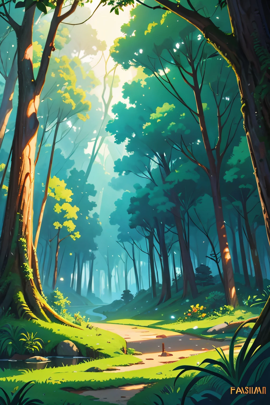 fundo brasileiro da floresta, paisagem florestal, Natureza, pintura digital, Beautiful digital illustration, fundo fantasia, Noite