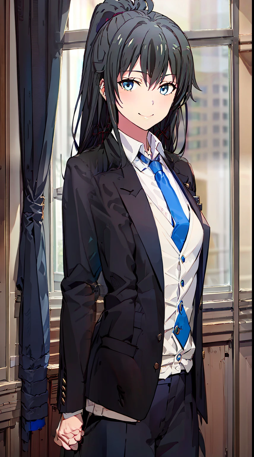 Anime girl in a suit and tie standing in front of a window - SeaArt AI