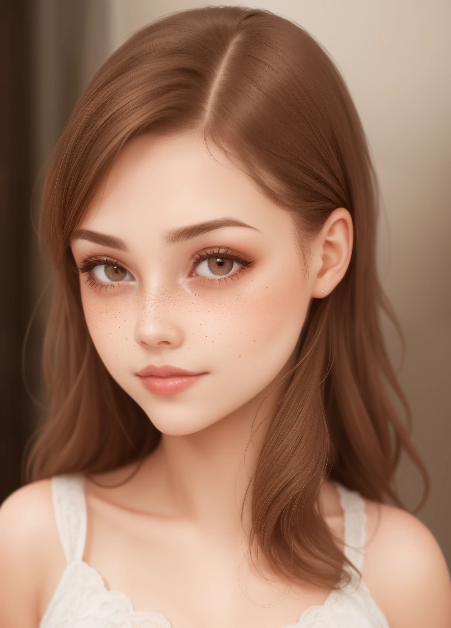 A Girl With Long Brown Hair And A White Top Seaart Ai