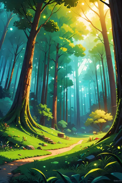 forest brazilian background, forest landscape, nature, digital painting, beautiful digital illustration, fantasia background, ni...
