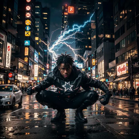 create a captivating 8k image of static shock in the heart of new york city. implement advanced ai upscaling techniques for shar...