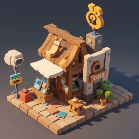 tmasterpiece，Best quality at best，cartoony，3D，lowpoly，wood，pictogram