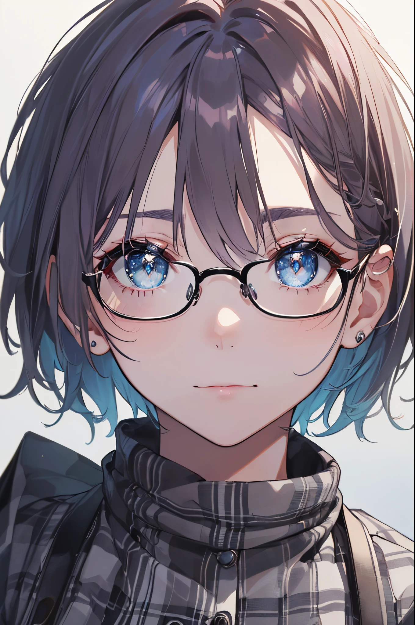 (((ultra-detailed:1.3))), Intricate Iris Details, Captivating Eye Reflections, Sparkling Highlights in the Eyes, Depth and Dimension in the Pupils, Subtle Color Variations in the Iris, Meticulous Eyelash Details,　Depth and Dimension in the Pupils, (((Toru Asakura:1.3))), (((short hair:1.3))),((Cardigans, student clothes, Rolled up sleeves、wristbands, earrings)), (((blue hairs、gradation hair、multi color hair、Parted bangs、Purple hair, Parted Bangs 1.4))), (((1girl))), *//*(((Plaid, Grey plaid pleated skirt:1.5))), ((earrings, Cardigan waist wrap))), (((Perfect hands:1.2))), (((Perfect Anatomy:1.2))), (), (((masutepiece, Best Quality, Ultra-detailed, hight resolution, Top quality, ４ｋqulity, HDR, uhd, 8k, high resolution, super detail, super sharp, super high resolution, Cinematic writing, good shapes: 1.2, Vivid colors: 1.2, beautiful face: 1.1, excellent_quality: 1.0, Perfect face, Lustrous skin, finely detailed beautiful eye, Very detailed face,perfect face, glorious skin))), (top-quality、high-detail、​masterpiece:1.2、)、illustratio、natta、starrysky、(((face focus, looking back, extreme close-up view, Looking at Viewer, very wide shot)))、Waiting for a kiss、sparkling pupils,happy, floating hair, shiny hair,outdoors, wind, *//* , *//*(((short hair:1.3))), ((simple loose black tie:1.3)), (,Toned waist、slender body、small head、beauty legs、Footboard beauty, Long neckline、Blue-rimmed glasses), (Seven-headed body:1.3)