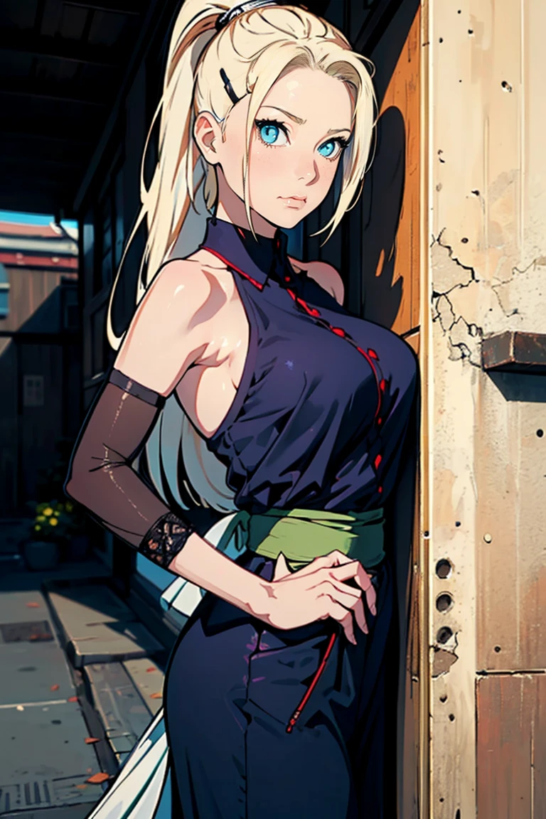 ino_yamanaka
1girl, blonde hair, hair ornament, bare shoulders, closed mouth, green eyes, ponytail, hairclip, hair over one eye,extra large breasts,top-quality、Top image quality、​masterpiece、girl with((cute little、18year old、Best Bust、Medium bust、Bust 85,Beautiful blue eyes、Breasts wide open,Blonde long hair、A slender、Black attire、Serious face,Cowboy Hat、On the waist２Japan sword of the book、Fluttering hair)）hiquality、Beautiful Art、Background with((New york city)),masutepiece、Elaborate design、visualart、depth of fields、The best lighting、highestdetailed、8ｋ,Super delicate、A short distance away、Black and white world、Kurosawa World