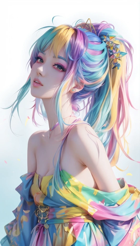 화려한 머리와 화려한 드레스를 입은 애니메이션 소녀, 로스드로우 파스텔 바이브레이터, rossdraws 만화 활기찬, 애니메이션 스타일 4k, 아름다운 애니메이션 초상화, 화려한 예술!!!, ! 꿈의 예술품, 아름다운 애니메이션 소녀, 애니메이션 스타일의 디지털 아트, 애니메이션 아트 벽지 4k, 애니메이션 아트 벽지 4k, 디지털 애니메이션 아트, 매우 상세한 artgerm