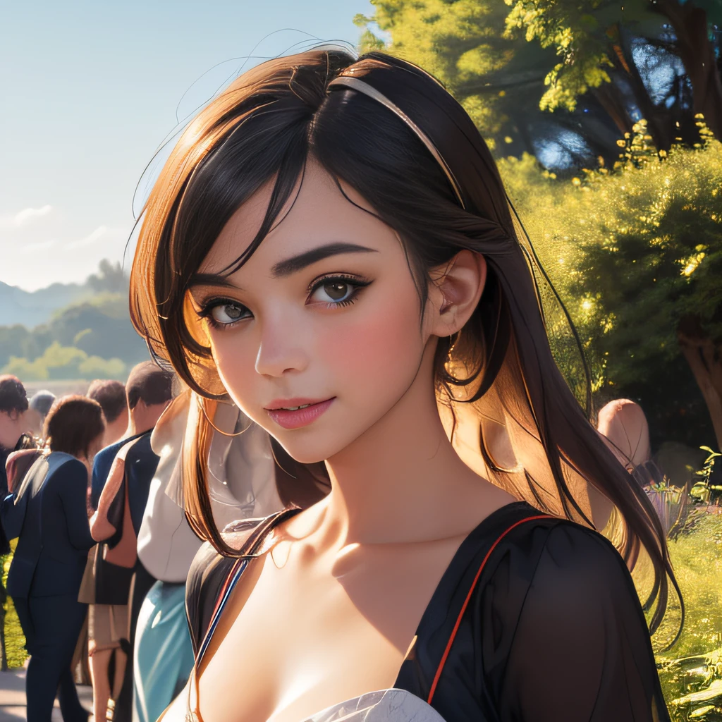 (Extremely detailed 8k wallpaper:2), (photo:2), (2 soigne Beautiful girl:2), (gives a lecture to friends:2), detailed (Face and eyes), (hyper realistic:1), (highly detailed:1), (epic realistic:1), rim light, (maximum details:1), cozy, (fullbody:1.3), (looking at viewer:2), (Woman's Attractive Qualities:2), (Attractive Woman:2), (Attractive:2), Smile, Intelligence, Empathy, Gracefulness, Sense of Style, Fitness, Grooming, Optimism, (Sensitivity:2), Sincerity, Romantic Gestures, Playfulness, Fashion Sense, (Sensuality:2), Charm, Modesty, Thoughtfulness, (Femininity:1), Flirtatiousness, Warmth, (Physical attractiveness:2), A beautiful smile, A love of life, strength and power, vulnerability, curiosity, wonder, love, (nature background:2), kawaii, waifu, Beautiful breasts, (attractive body:2), (Beautiful body:2), Beautiful pose, attractive pose, (Beautiful legs:1.0), (Beautiful clothes:1), (classic clothes:2), (elegant clothes:2), (European clothes:2), detailed clothes, (skirt:1), (blouse:1), (provocative pose)