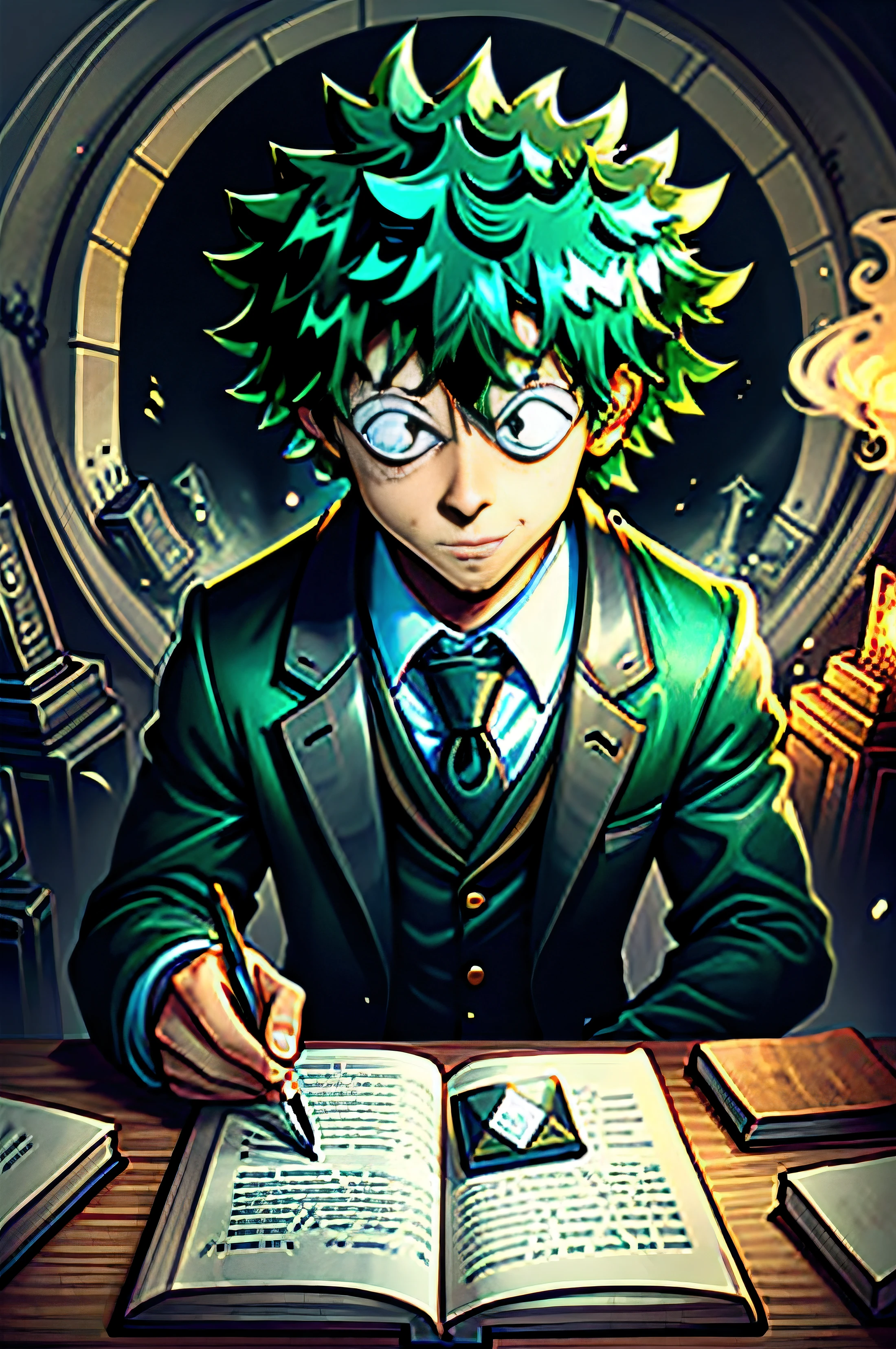 "(((Izuku Midoriya:1.2) e (Morte:1.1))) + ((plague doctor clothes) e (vestes pretas)) + ((foice)) + ((graveyard)) + ((luar carmesim))"a letra "A" intertwined with the letter "B",The typography used in the logo and general visual identity of the channel is a classic and elegant font.. The font is used in varying sizes to create an effect of depth and movement,* **Atraentes:** Utilize cores, shapes and textures that are visually appealing and attract the attention of the target audience.* **Relevantes:** Utilize elementos que sejam representativos da natureza do canal, like the apocryphal books or the Bible.* **Atemporais:** Use elements that are timeless and do not become dated over time,The typography used in the logo and general visual identity of the channel is a classic and elegant font.. The font is used in varying sizes to create an effect of depth and movement,The images used in the channel&#39;s visual identity are images from books, manuscripts and other objects related to the apocryphal books. Images are used to create a sense of mystery and curiosity in books.