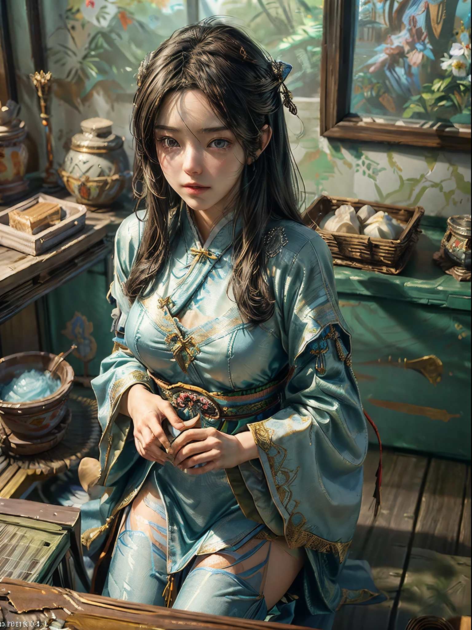 ((beste Qualität)), ((Meisterwerk)), (Detail: 1.4), 3D, Eine wunderschöne japanische Frauenfigur, 16 Jahre alt, HDR (Hoher Dynamikbereich), alte chinesische Kostüme, Satin, Raytracing, NVIDIA RTX, Super-Auflösung, Unwirklich 5, Untergrundstreuung, PBR-Texturen, Nachbearbeitung, Anisotrope Filterung, Tiefenschärfe, Maximale Schärfe und Klarheit, Mehrschichtige Texturen, Albedo- und Highlight-Karten, Oberflächenbeschattung, Präzise Simulation der Wechselwirkung zwischen Licht und Materie, perfekte Proportionen, Octane Render, zweifarbiges Licht, große Blendenöffnung, niedriger ISO, Weißabgleich, Drittelregel, 8K RAW, Fingerdetails, verfeinerte Gesichtszüge, Konzentrieren Sie sich auf das Gesicht