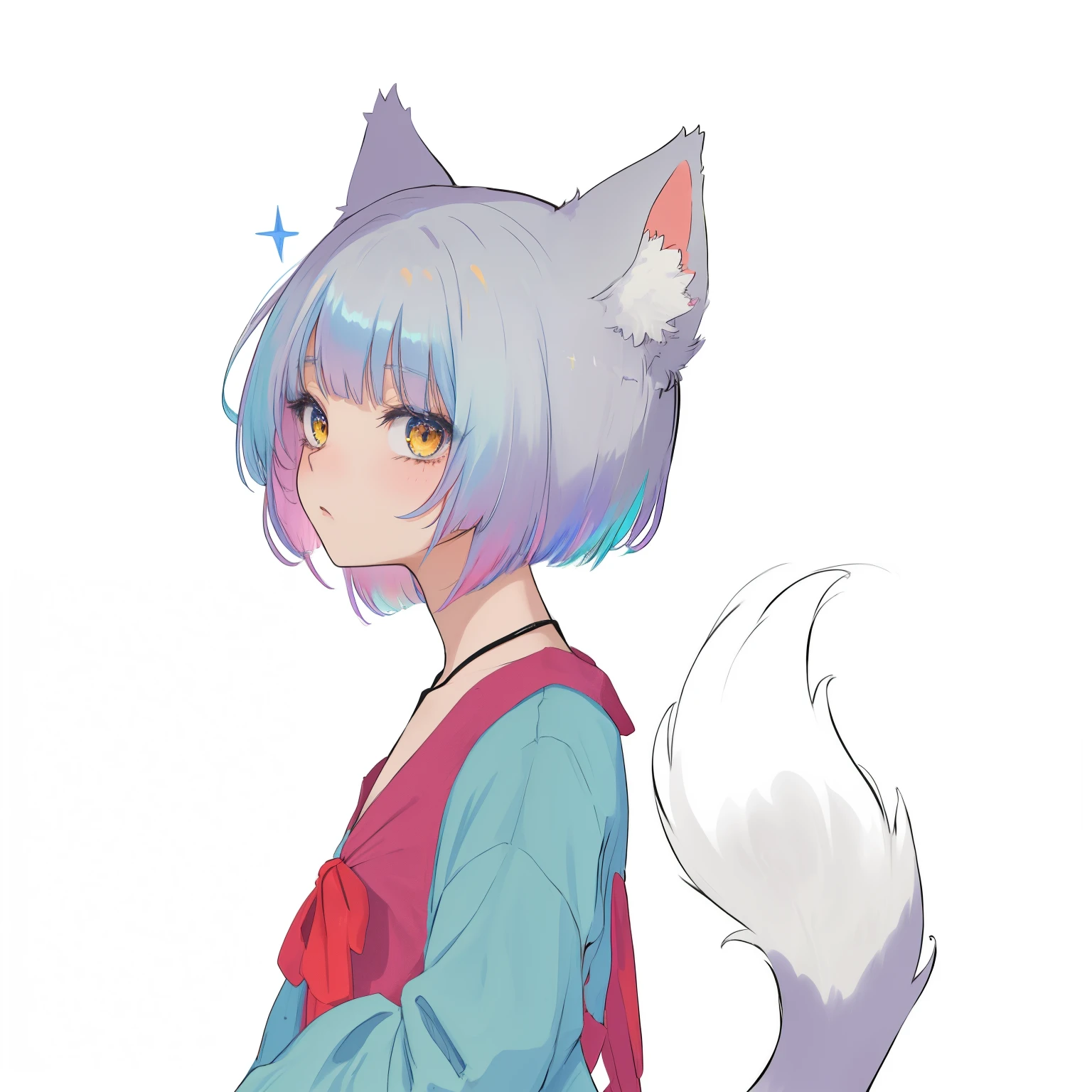 Anime girl with blue hair and a cat tail - SeaArt AI