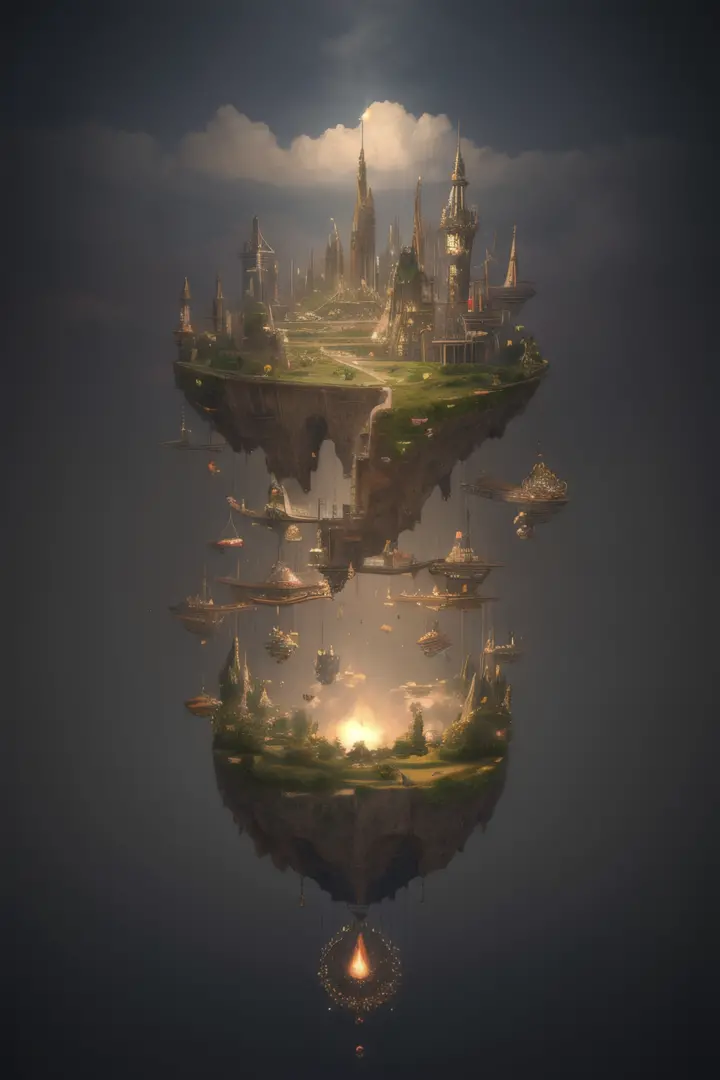 Beautiful fantasy Steampunk floating island