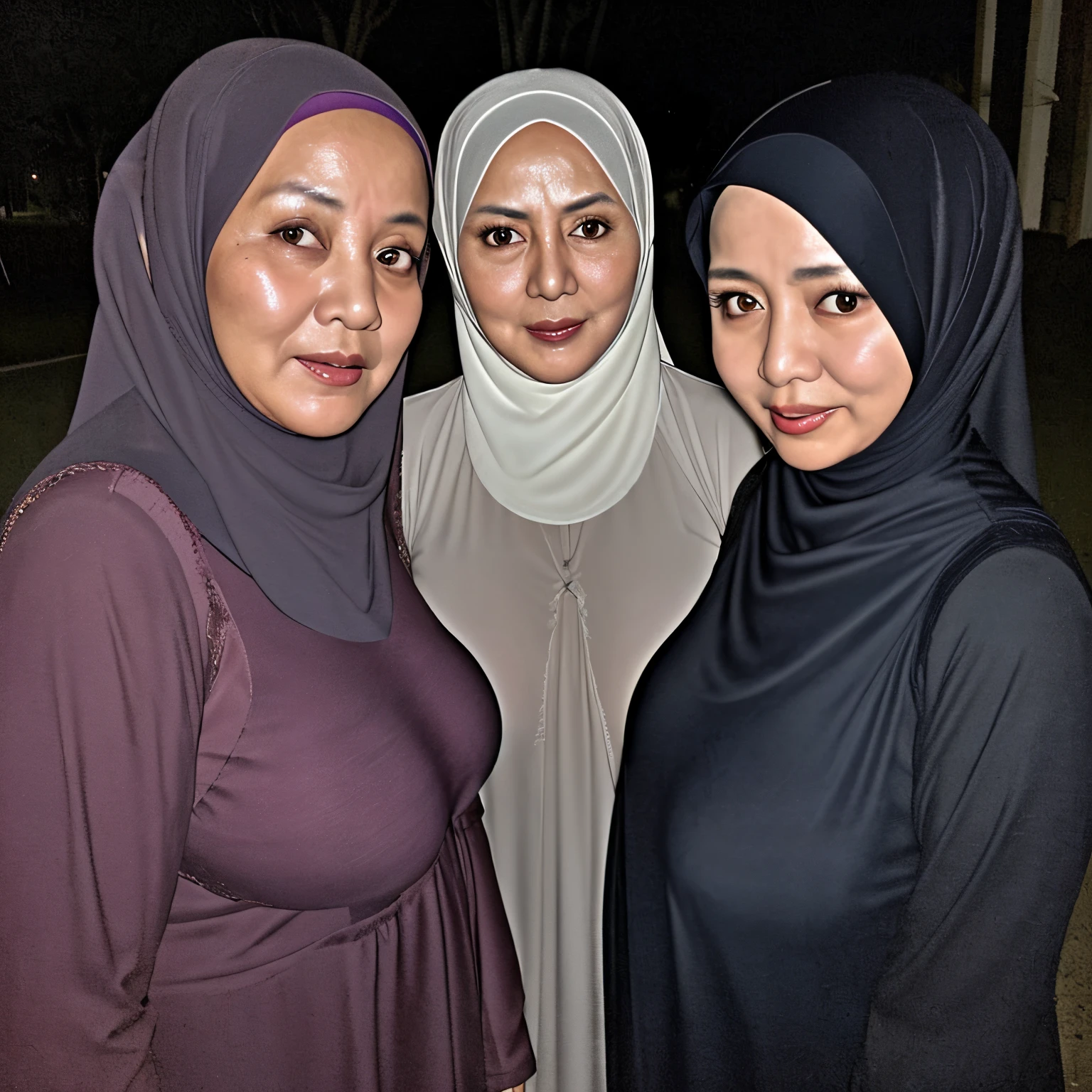 Three women in hijabs are posing for a picture - SeaArt AI