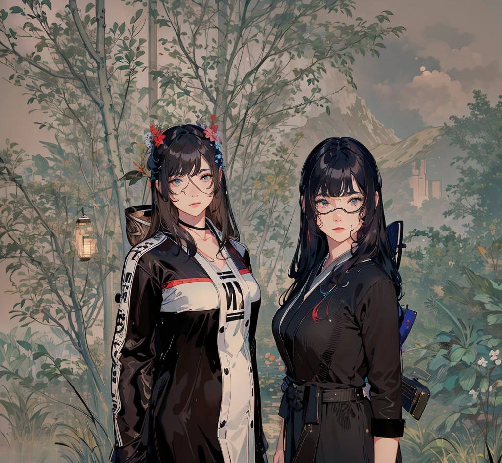 2girl, moon, lantern, night, solo, large breasts,kimono, japanese clothes, wading, water, hair flower, flower, outdoors, sky, full moon, black hair, off shoulder, mountain, cloud, holding, sash, bare shoulders, paper lantern, standing, white kimono, night sky, sideboob, obi, bangs, tree, from side, reflection, short hair, cloudy sky, wet hair (((masterpiece),(extremely detailed CG unity 8k wallpaper),best quality,,solo,1girl,cinematic lighting,detailed background,beautiful detailed eyes,bright pupils, (an extremely delicate and beautiful),(Beautiful and detailed eye description)， ultra-detailed,masterpiece,)),