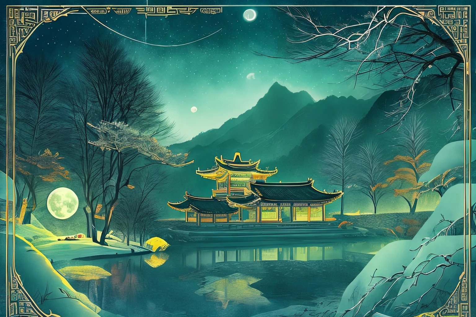 I sleepwalked to Yue based on what the Yue people said（Tianmu Mountain）。In a dream，One night I flew across the Mirror Lake illuminated by the moonlight。