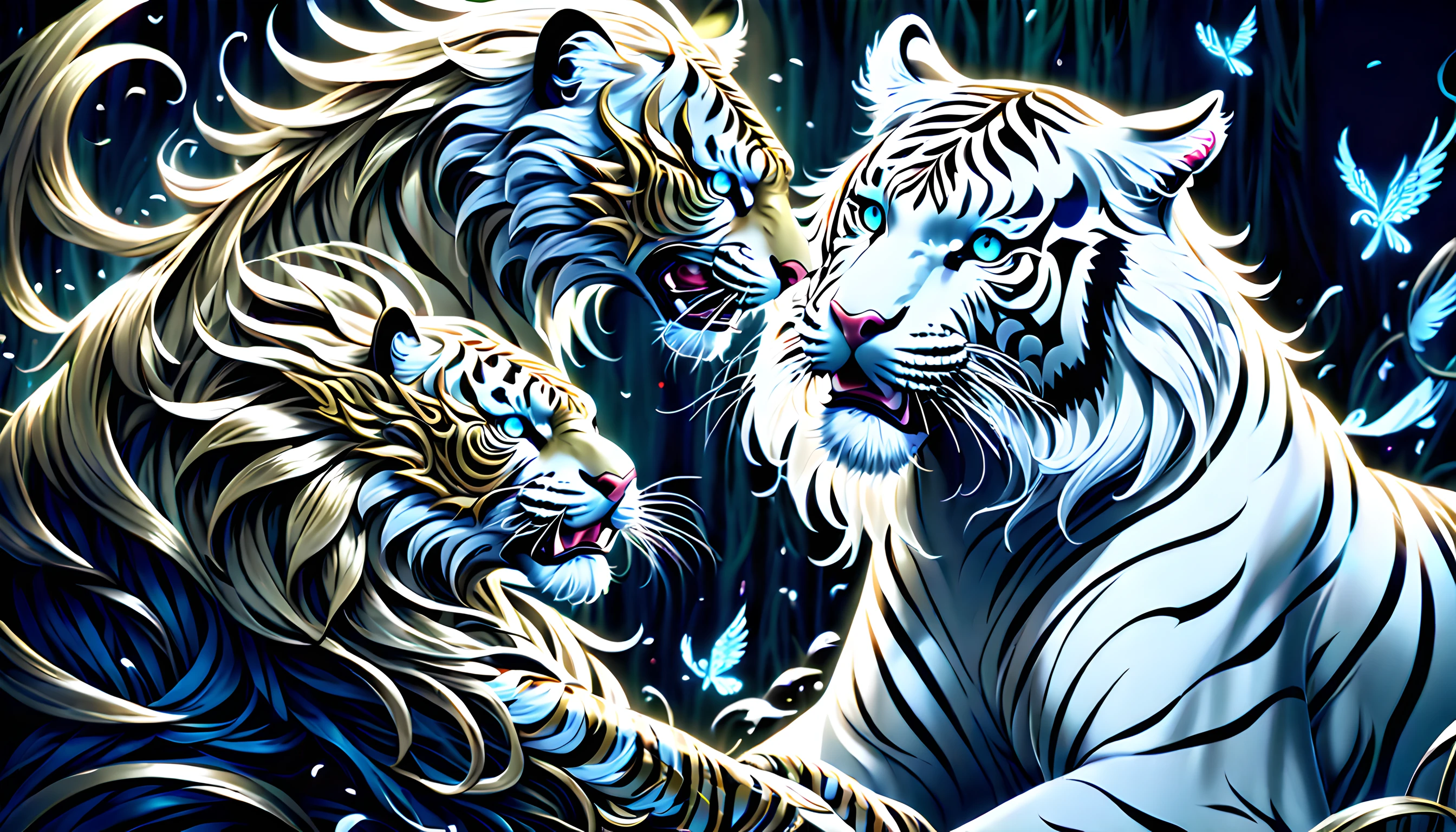 (((two characters intricate detailed digital illustration:1.5))), (((a fierce with powerful white_tiger:1.3))), (((dark fantasy of epic detail illustration:1.3))), (((extremely intricate detail brushstrokes of ride on knight girl with ornament sword:1.4))), (large and slant up eyes:1.1), beauty glow eyes, cinematic angle with still, featuring dynamic clash between atmosphere, rich colors, breathtaking beauty intricate detail, creative and interesting, intricate details and realistic 32k rendering, extremely intricate detailed, imagination breathtaking realm dark fantasy, enchanting of dark fantasy environment, surrealism background, intricate details and flawless quality, high contrast masterpiece, delivering a visually stunning, dark fantasy and fantasia harmony, exquisite high-definition drawing, limitlessly high resolution, (sharp resolution:1.1), (((all captured in sharp focus:1.2))), (((rendered in stunning 32k resolution:1.4))), (((beautiful detail glow:1.3))), impeccable quality, (((highest quality:1.4))), highly quality, best quality, (((extremely insane detail:1.4))),