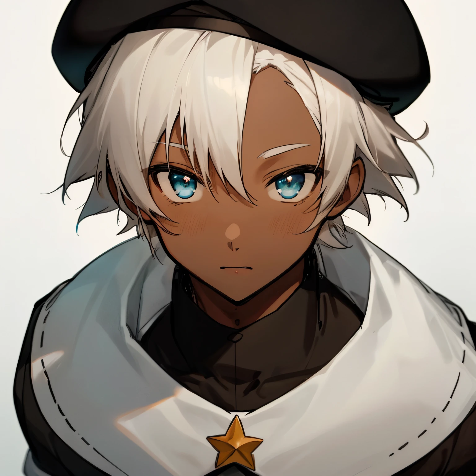 Anime boy with white hair and blue eyes wearing a black hat - SeaArt AI