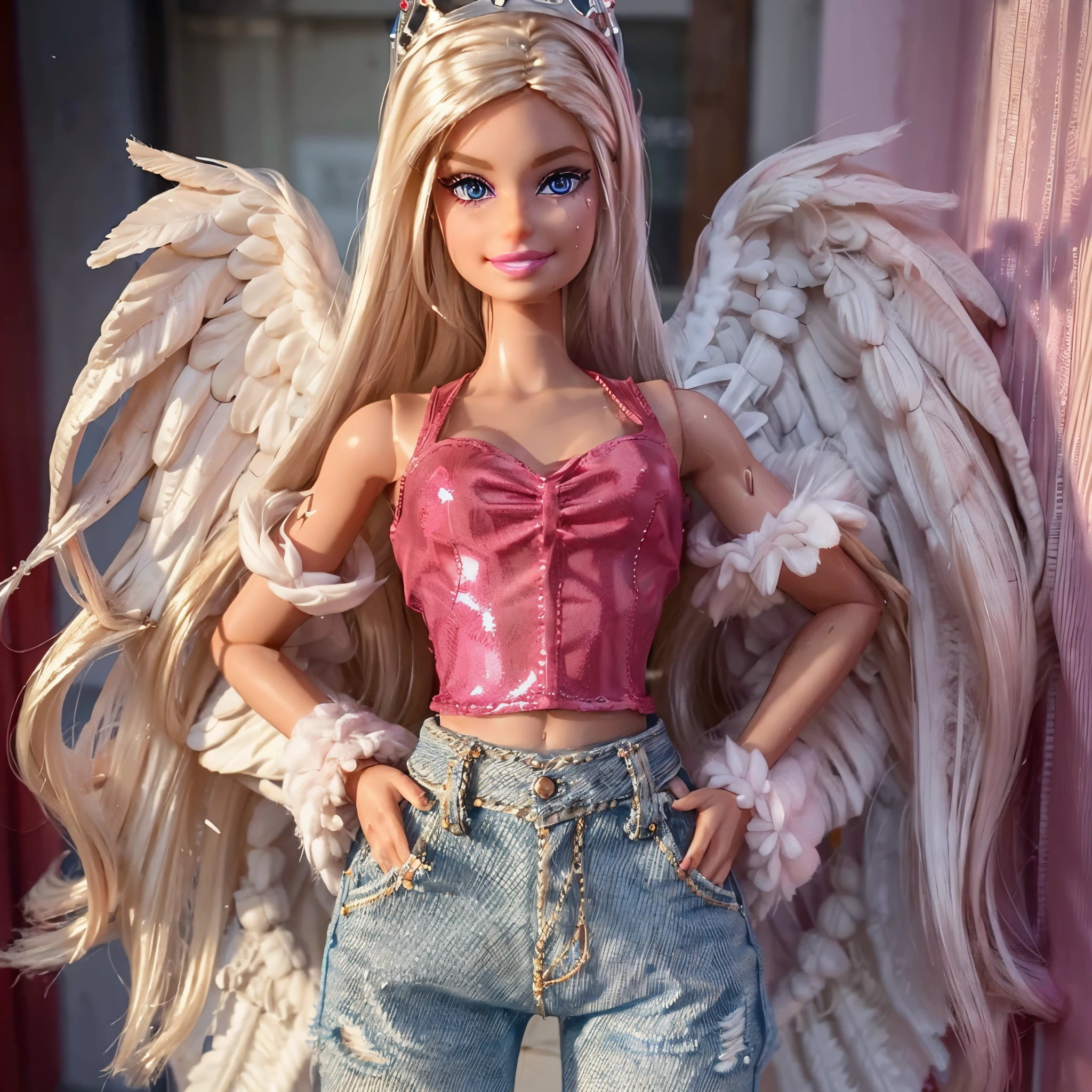 Barbie doll with angel wings and a pink top - SeaArt AI