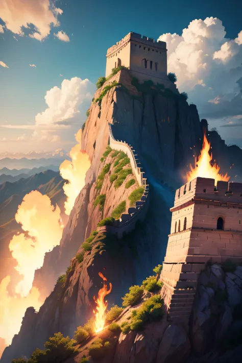 anime, Overlooking, the great wall, beacon burning,