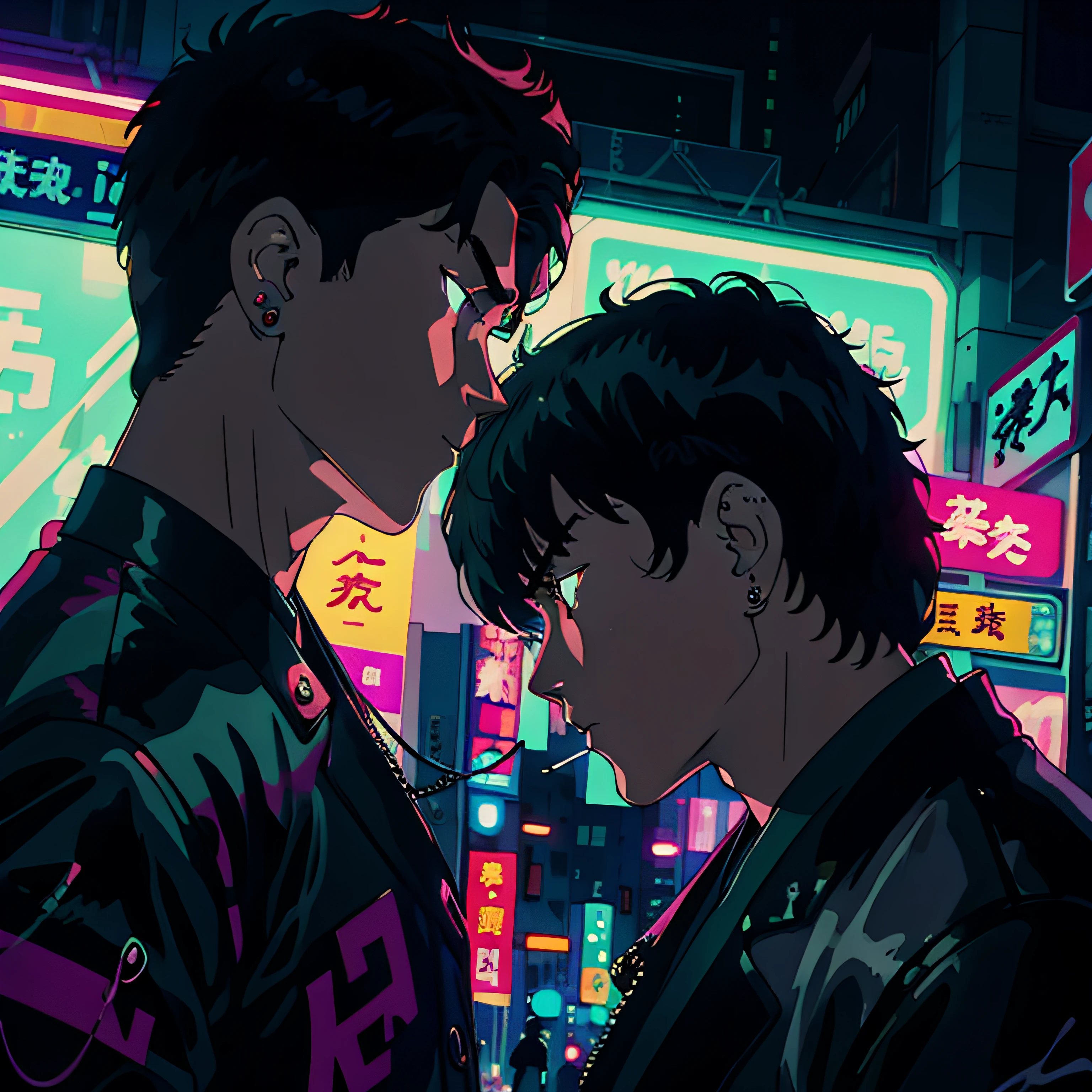 Young men、profile、Smoking, piercings、ultra-detailliert、neon light, Night, tokyo prefecture