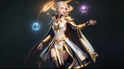 a close up of a woman in a costume with a cape,invoker dota 2 painted in the style arcane, human :: sorceress, epic mage girl ch...