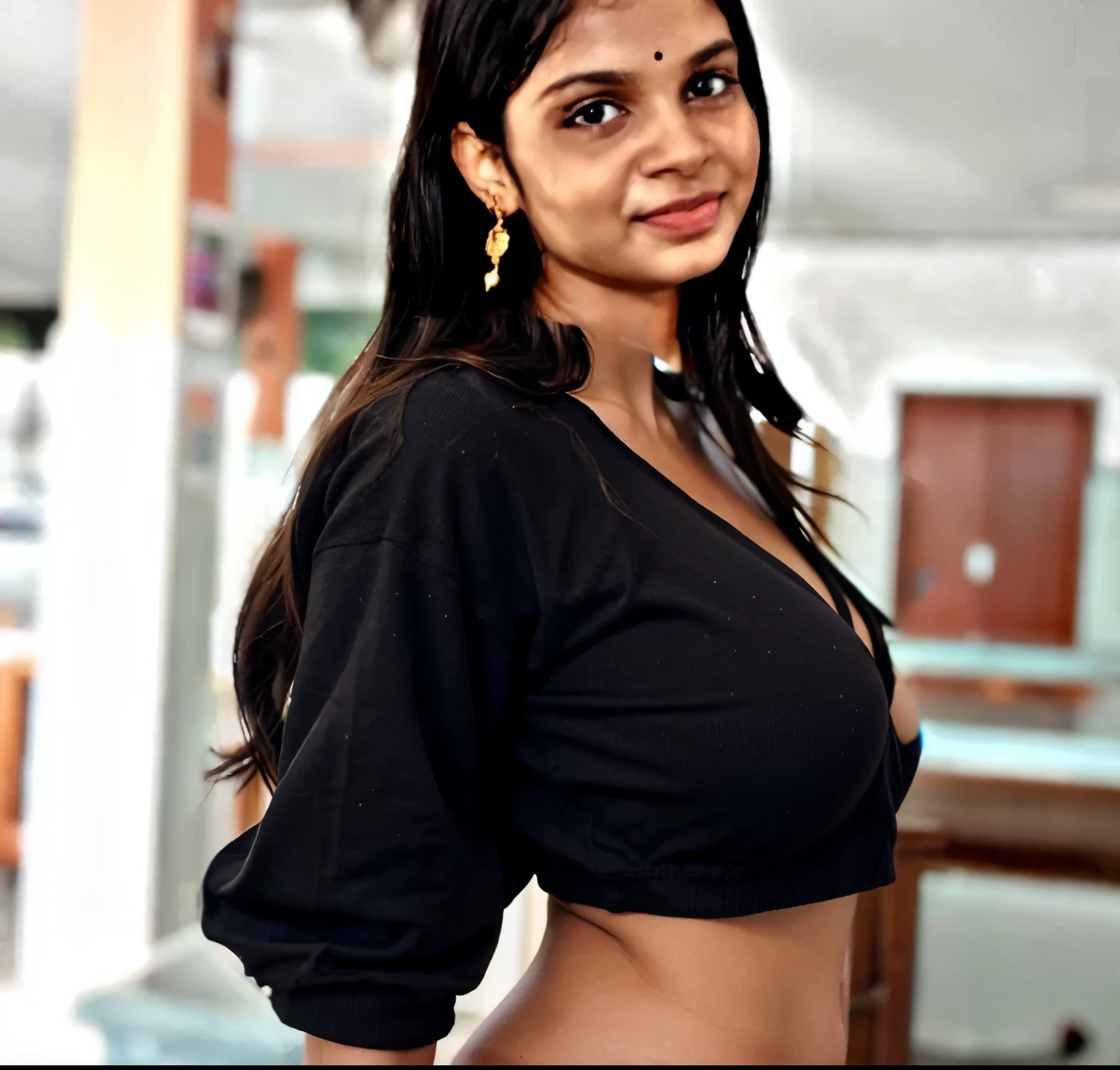 African Woman With Big Tits - Sexy indian woman in black top posing for a picture - SeaArt AI